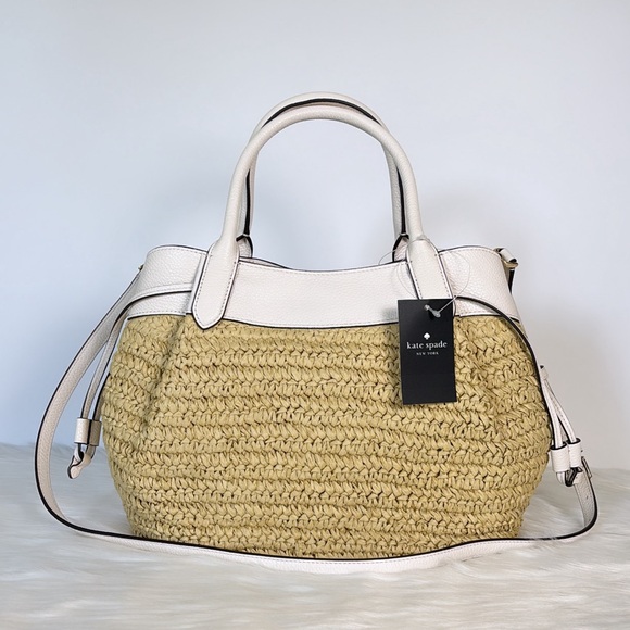 NWT💃Kate Spade Dumpling Straw Large Satchel Bag, Parchment - Picture 10 of 12